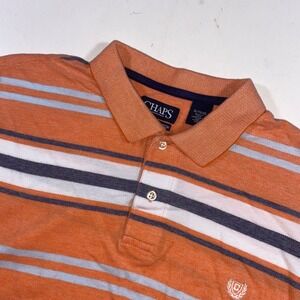 Chaps Mens‎ Polo Shirt XL Natural Stretch Striped Orange Blue White